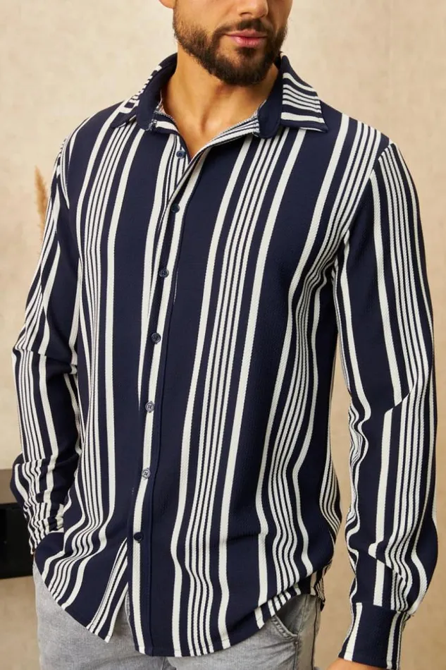 Men Chemise Rayures Bleu Et Blanc Blue Brentiny Paris Shirts