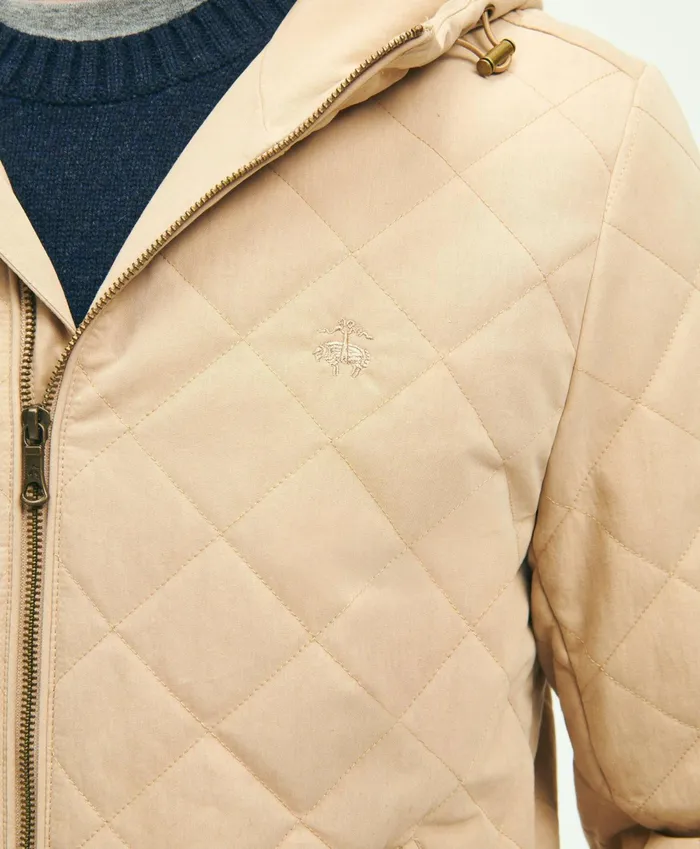 Men Cotton Blend Hooded Quilted Bomber Jacket Light Beige Brooks Brothers Coats and Jackets