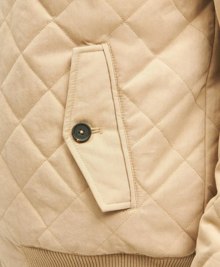 Men Cotton Blend Hooded Quilted Bomber Jacket Light Beige Brooks Brothers Coats and Jackets