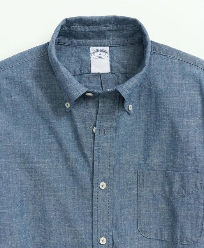 Men Cotton Chambray ButtonDown Collar Sport Shirt Dark Blue Brooks Brothers Sport Shirts