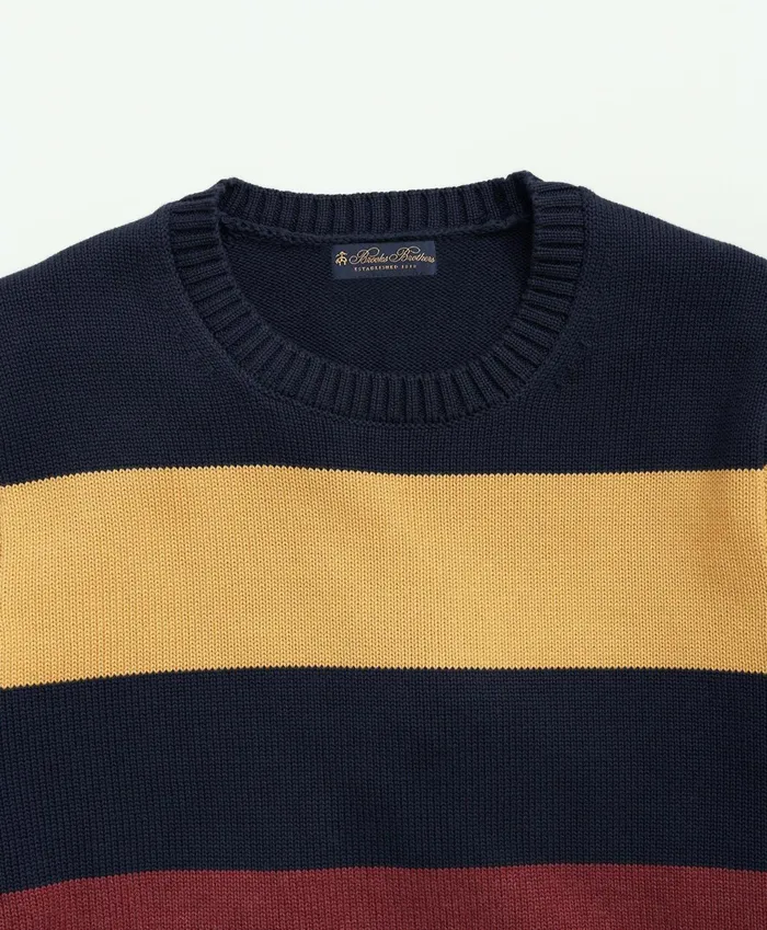 Men Cotton Crewneck Rugby Stripe Sweater Navy Multi Brooks Brothers Sweaters