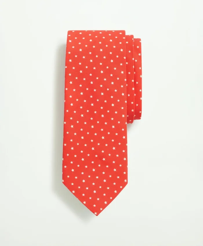 Men Cotton Jacquard Star Pattern Tie Red Brooks Brothers Ties and Pocket Squares