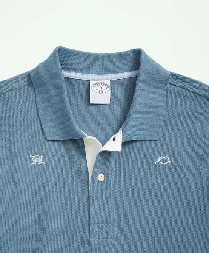 Men Cotton SlimFit Embroidered Rope Polo Shirt Blue Multi Brooks Brothers Polo and Rugby Shirts