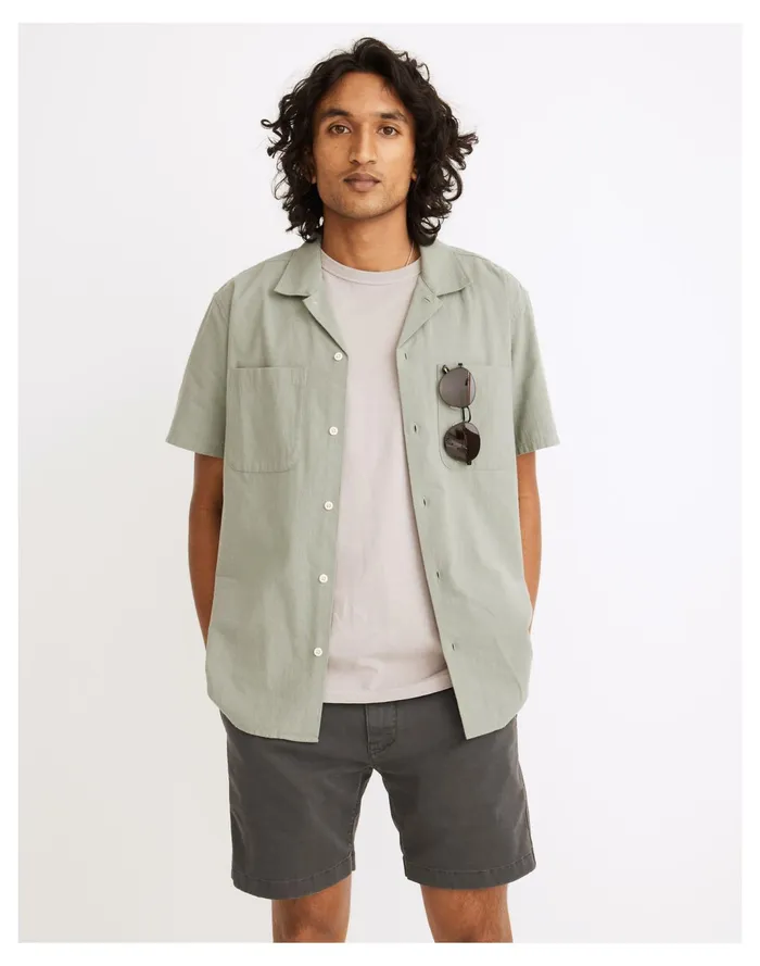 Men Crinkle Cotton Easy Short Sleeve Shirt Frosted Willow Madewell Shirts