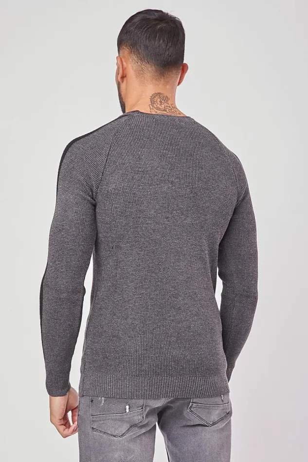 Men Dark Gray Jumper With Strips Grey Brentiny Paris Sweatshirts and Pullovers