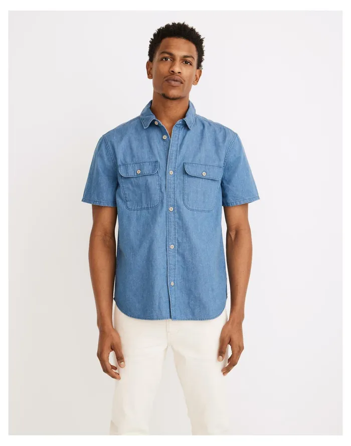 Men Denim Easy Short Sleeve Shirt Bayvale Wash Madewell Shirts