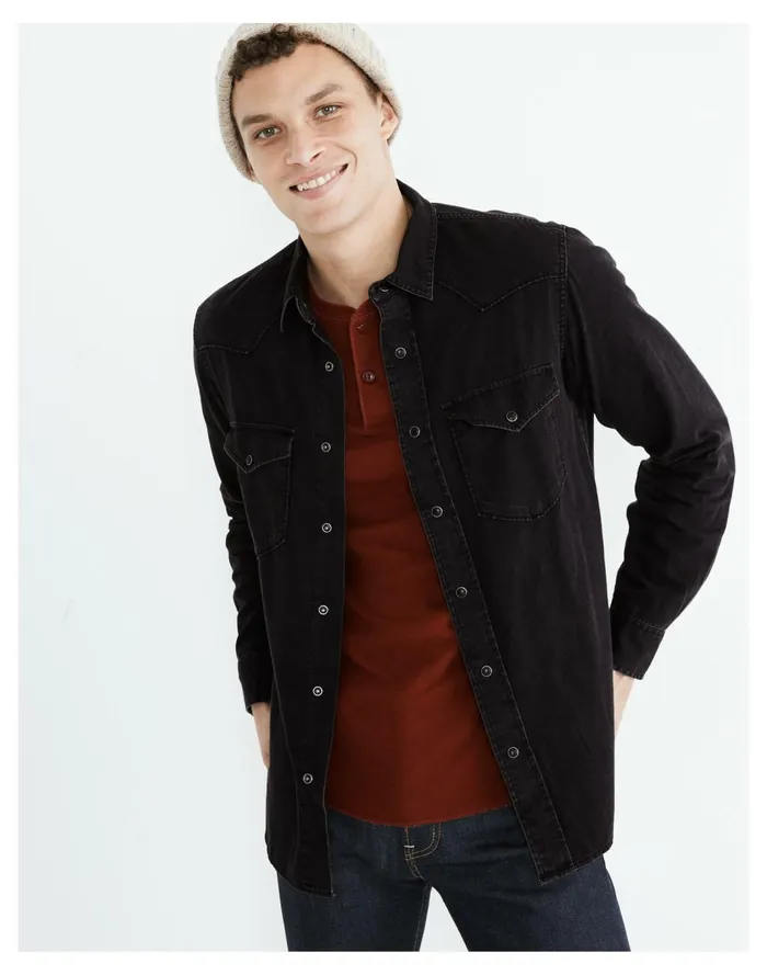 Men Denim Western Perfect Shirt In Black Wash Black Madewell Shirts