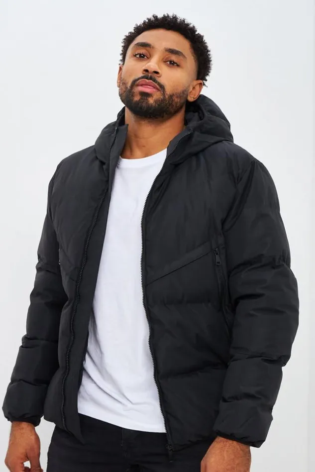Men Doudoune Matelasse Capuche Noire Black Brentiny Paris Parkas And Down Jackets