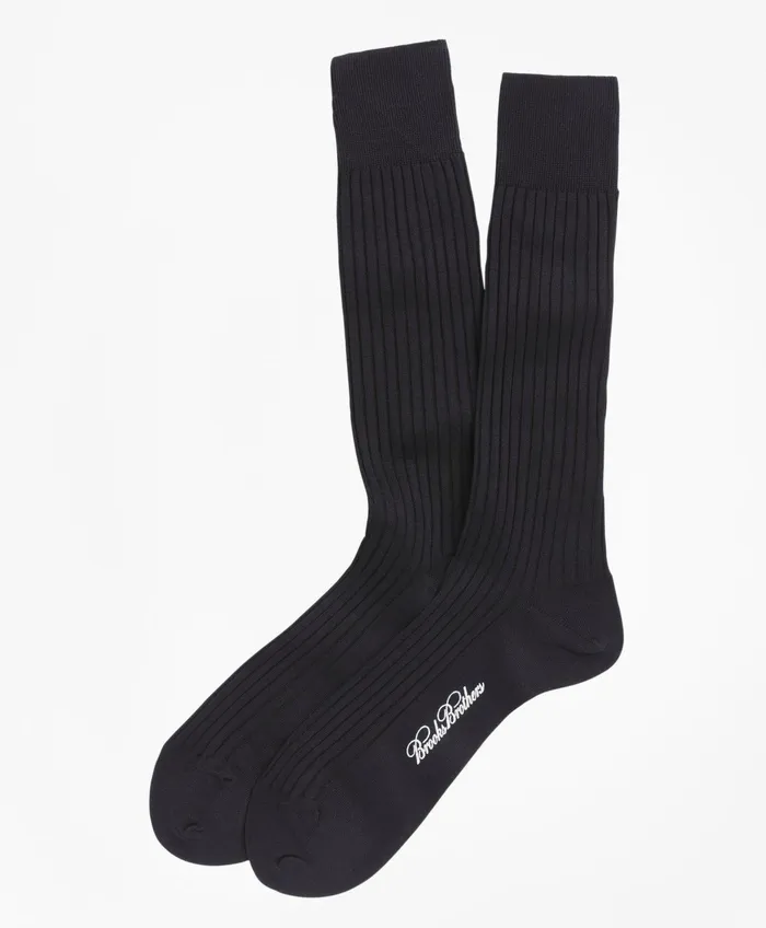 Men Egyptian Cotton Ribbed Crew Socks Navy Brooks Brothers Sock
