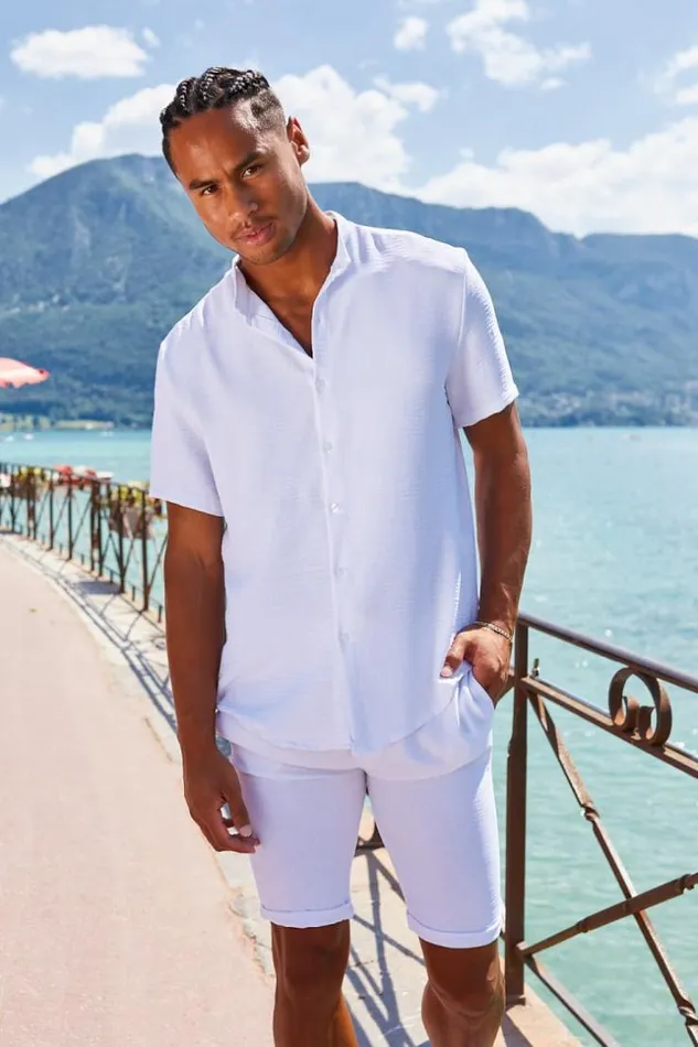 Men Ensemble 2 Pices Chemise Short Blanc En Voile White Brentiny Paris Shorts
