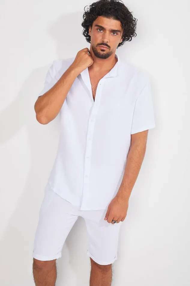 Men Ensemble 2 Pices Chemise Short Blanc En Voile White Brentiny Paris Shorts Men Ensemble 2 Pices Chemise Short Blanc En Voile White Brentiny Paris Shorts