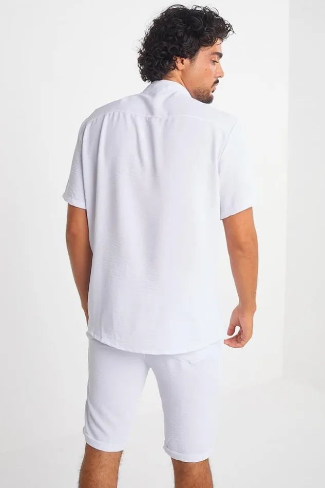 Men Ensemble 2 Pices Chemise Short Blanc En Voile White Brentiny Paris Shorts Men Ensemble 2 Pices Chemise Short Blanc En Voile White Brentiny Paris Shorts