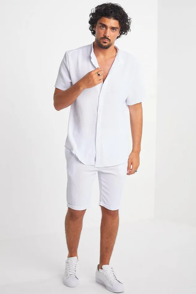 Men Ensemble 2 Pices Chemise Short Blanc En Voile White Brentiny Paris Shorts Men Ensemble 2 Pices Chemise Short Blanc En Voile White Brentiny Paris Shorts