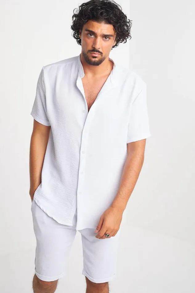 Men Ensemble 2 Pices Chemise Short Blanc En Voile White Brentiny Paris Shorts Men Ensemble 2 Pices Chemise Short Blanc En Voile White Brentiny Paris Shorts