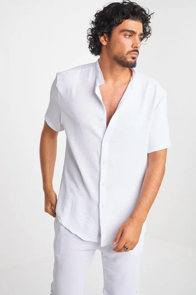 Men Ensemble 2 Pices Chemise Short Blanc En Voile White Brentiny Paris Shorts Men Ensemble 2 Pices Chemise Short Blanc En Voile White Brentiny Paris Shorts