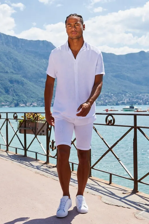 Men Ensemble 2 Pices Chemise Short Blanc En Voile White Brentiny Paris Shorts Men Ensemble 2 Pices Chemise Short Blanc En Voile White Brentiny Paris Shorts