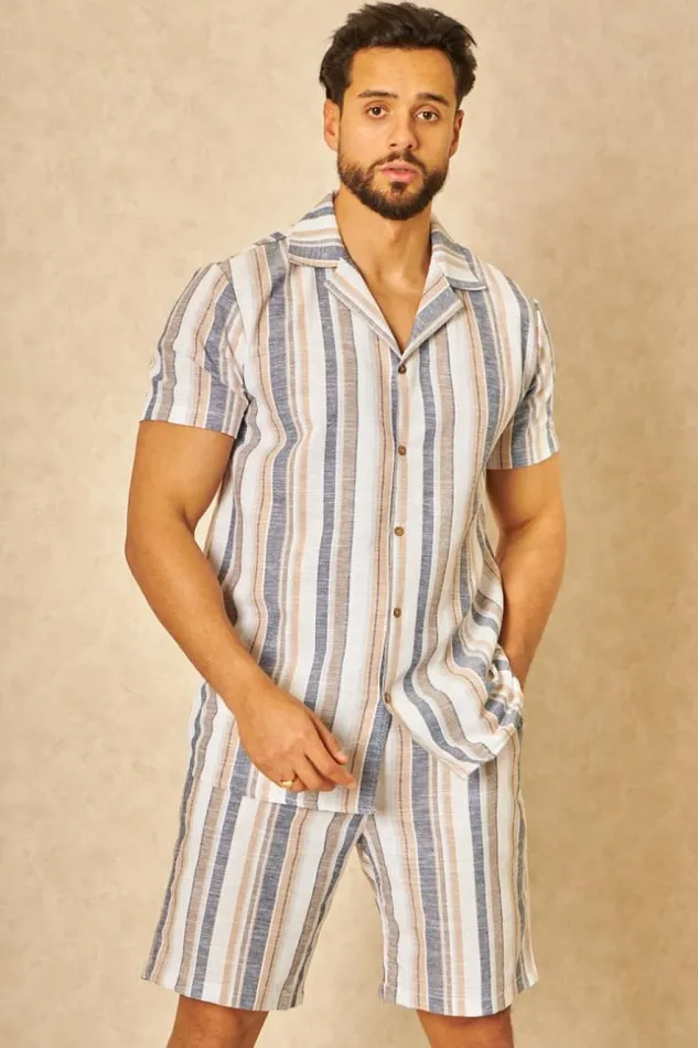 Men Ensemble 2 Pices Chemise Short En Toile Rayures Beige Brentiny Paris Top Bottom Sets Men Ensemble 2 Pices Chemise Short En Toile Rayures Beige Brentiny Paris Top Bottom Sets