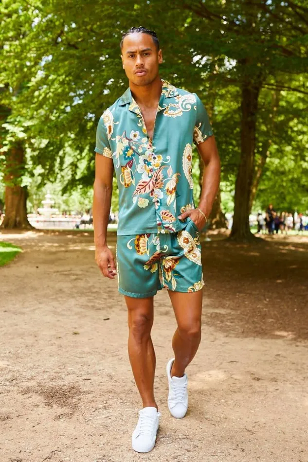 Men Ensemble 2 Pices Chemise Short Vert Motif Fleuri Green Brentiny Paris Top Bottom Sets Men Ensemble 2 Pices Chemise Short Vert Motif Fleuri Green Brentiny Paris Top Bottom Sets