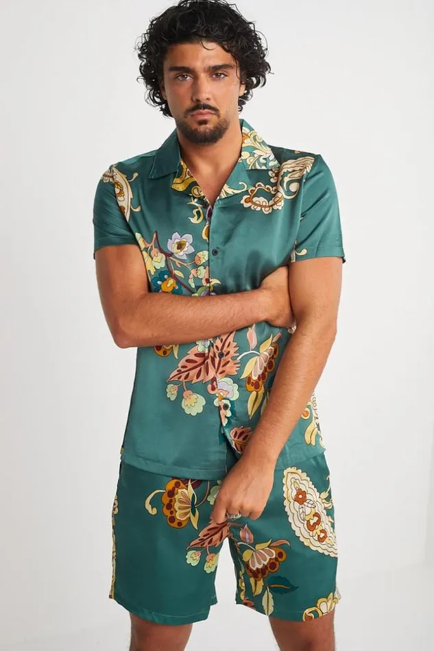 Men Ensemble 2 Pices Chemise Short Vert Motif Fleuri Green Brentiny Paris Top Bottom Sets Men Ensemble 2 Pices Chemise Short Vert Motif Fleuri Green Brentiny Paris Top Bottom Sets