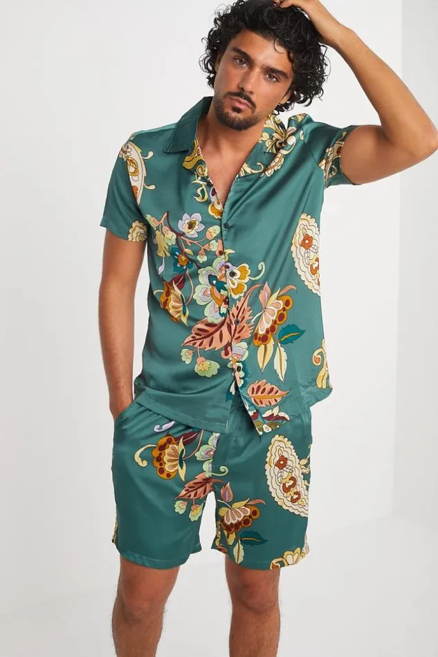 Men Ensemble 2 Pices Chemise Short Vert Motif Fleuri Green Brentiny Paris Top Bottom Sets Men Ensemble 2 Pices Chemise Short Vert Motif Fleuri Green Brentiny Paris Top Bottom Sets