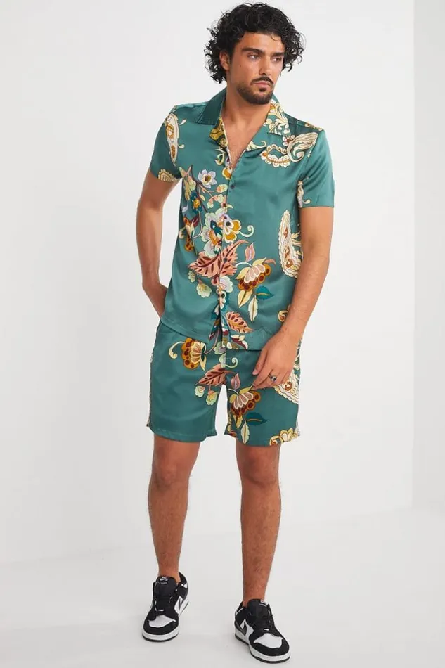 Men Ensemble 2 Pices Chemise Short Vert Motif Fleuri Green Brentiny Paris Top Bottom Sets Men Ensemble 2 Pices Chemise Short Vert Motif Fleuri Green Brentiny Paris Top Bottom Sets