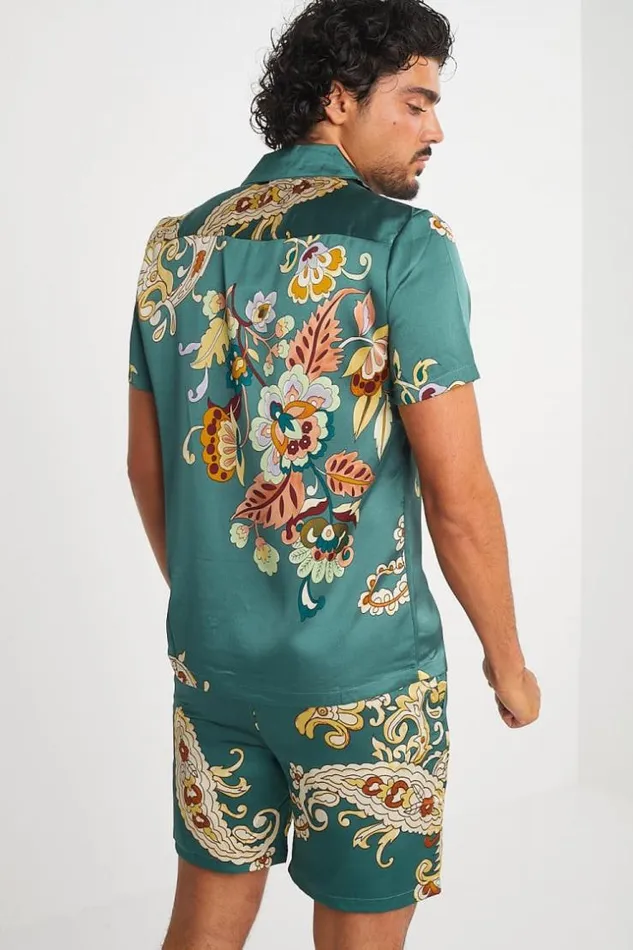 Men Ensemble 2 Pices Chemise Short Vert Motif Fleuri Green Brentiny Paris Top Bottom Sets Men Ensemble 2 Pices Chemise Short Vert Motif Fleuri Green Brentiny Paris Top Bottom Sets