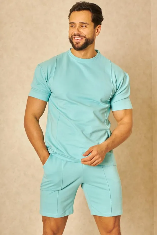 Men Ensemble Turquoise TShirt Short Bleuclair Brentiny Paris Top Bottom Sets