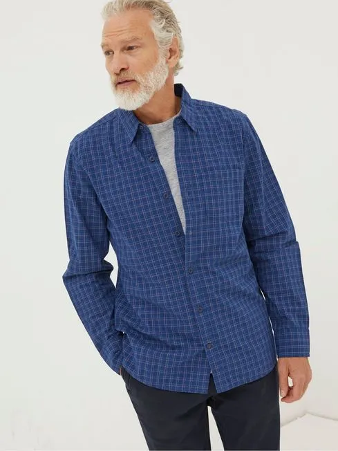 Men Fatface Coats and Jackets Blue Grays Grid Check Shirt