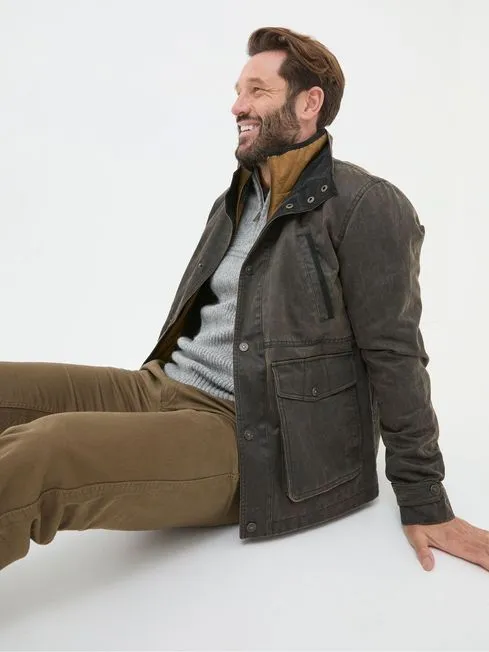 Men Fatface Coats and Jackets Broadsands Brown Funnel Neck Jacket