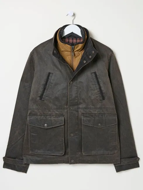 Men Fatface Coats and Jackets Broadsands Brown Funnel Neck Jacket