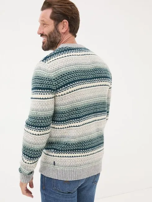Men Fatface Knitwear Calder Dark Teal Stripe Knitted Jumper Men Fatface Knitwear Calder Dark Teal Stripe Knitted Jumper