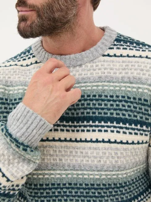 Men Fatface Knitwear Calder Dark Teal Stripe Knitted Jumper Men Fatface Knitwear Calder Dark Teal Stripe Knitted Jumper