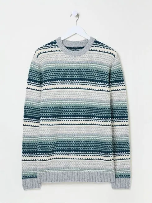 Men Fatface Knitwear Calder Dark Teal Stripe Knitted Jumper Men Fatface Knitwear Calder Dark Teal Stripe Knitted Jumper