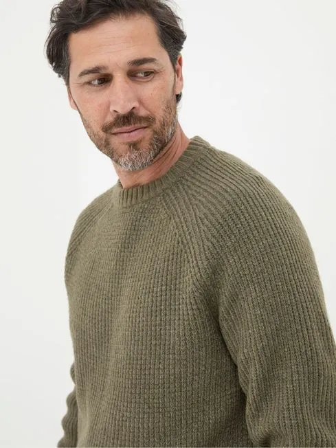 Men Fatface Knitwear Calder Khaki Green Crew Neck Jumper