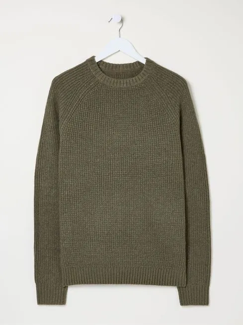 Men Fatface Knitwear Calder Khaki Green Crew Neck Jumper