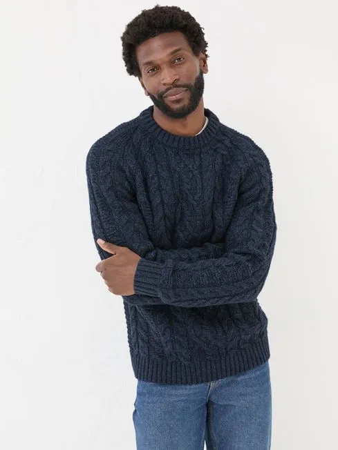 Men Fatface Knitwear Navy Crew Neck Jumper