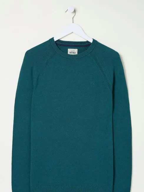 Men Fatface Knitwear Rye Teal Blue Cotton Cashmere Crew Neck Jumper