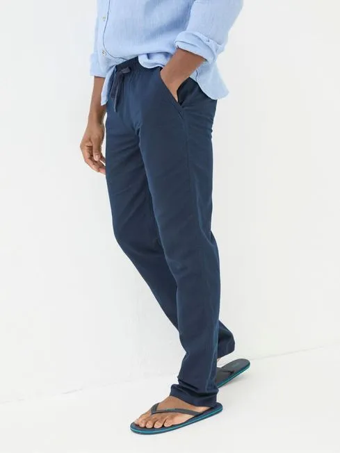 Men Fatface Pants Blue Straight Cotton Linen Trousers