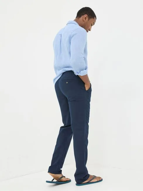Men Fatface Pants Blue Straight Cotton Linen Trousers