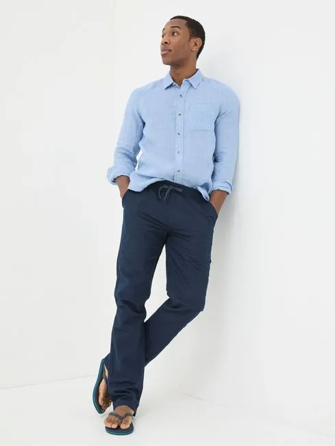 Men Fatface Pants Blue Straight Cotton Linen Trousers
