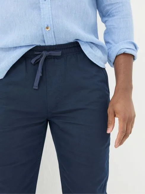 Men Fatface Pants Blue Straight Cotton Linen Trousers