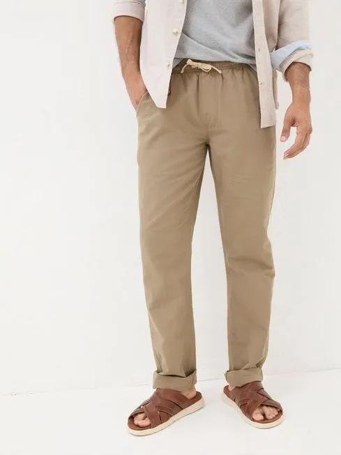 Men Fatface Pants Natural Straight Cotton Linen Trousers