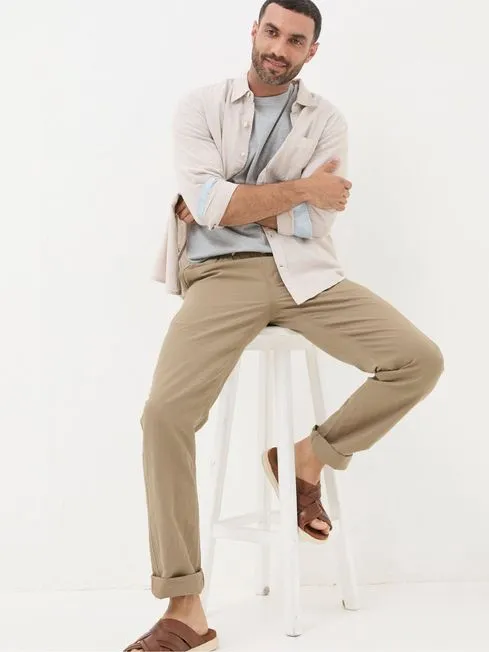 Men Fatface Pants Natural Straight Cotton Linen Trousers