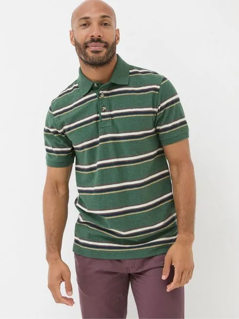 Men Fatface Polo Shirts Harris Green Stripe Polo Shirt
