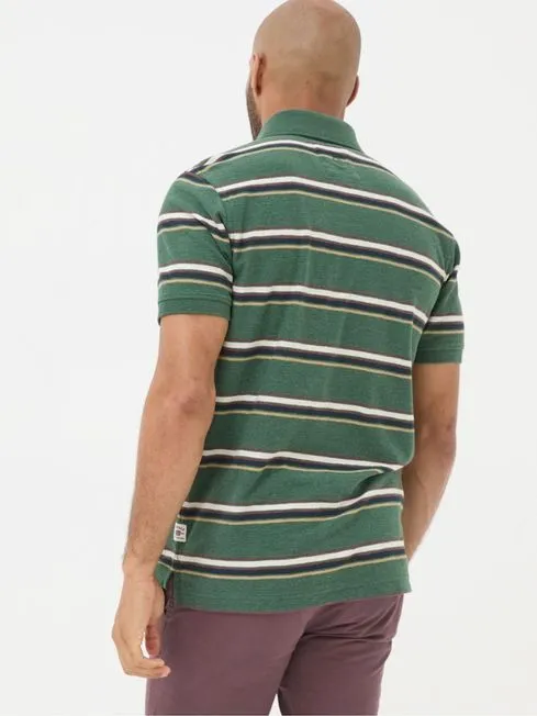 Men Fatface Polo Shirts Harris Green Stripe Polo Shirt