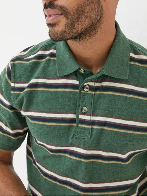 Men Fatface Polo Shirts Harris Green Stripe Polo Shirt