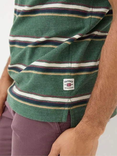 Men Fatface Polo Shirts Harris Green Stripe Polo Shirt