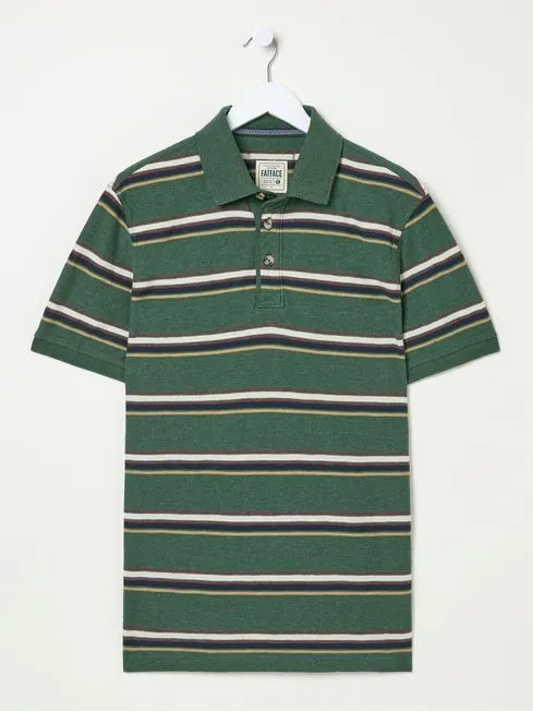 Men Fatface Polo Shirts Harris Green Stripe Polo Shirt