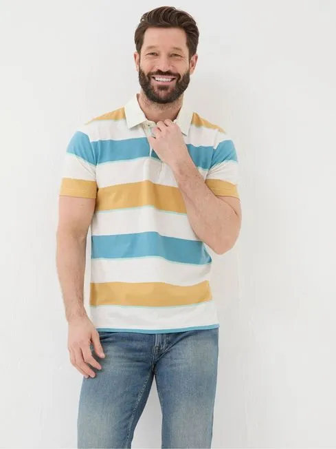 Men Fatface Polo Shirts Hastings Yellow Stripe Polo Shirt
