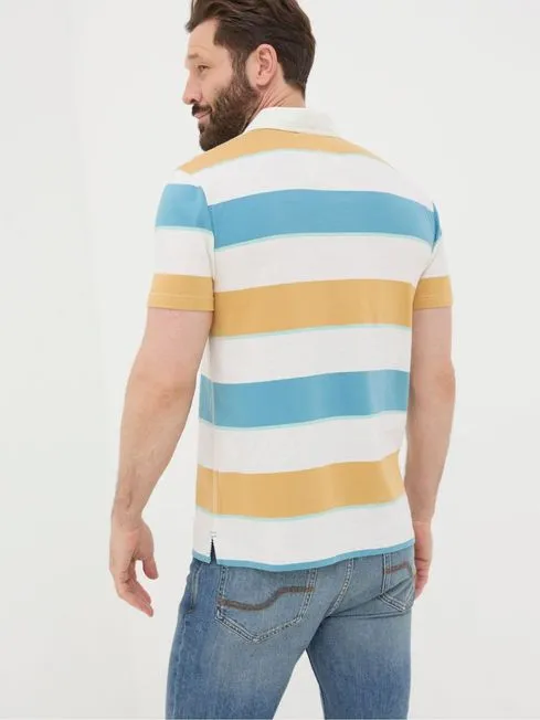 Men Fatface Polo Shirts Hastings Yellow Stripe Polo Shirt